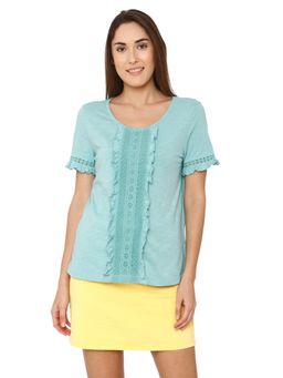 VERO MODA - Blue Solid Short Sleeve Top