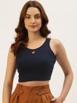 BRINNS - Keyhole Neck Crop Top Navy Blue