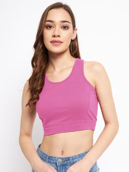 BRINNS - Sleeveless Styled Back Fitted Crop Cotton Top Purple