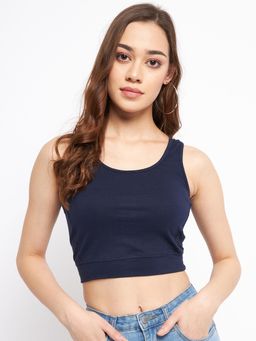 BRINNS - Sleeveless Styled Back Fitted Crop Cotton Top Navy Blue