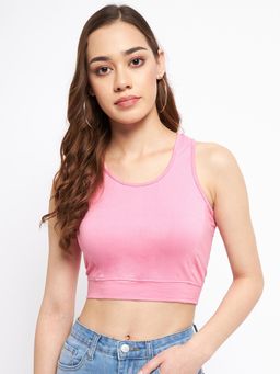BRINNS - Sleeveless Styled Back Fitted Crop Cotton Top Pink