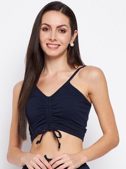 BRINNS - Shoulder Straps Ruched Bralette Crop Top Navy Blue