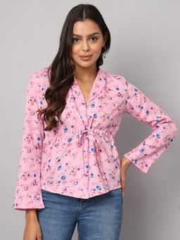 BRINNS - Waist Tie Ups Long Sleeves Top Pink
