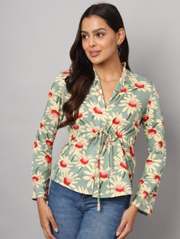 BRINNS - Waist Tie Ups Long Sleeves Top Green