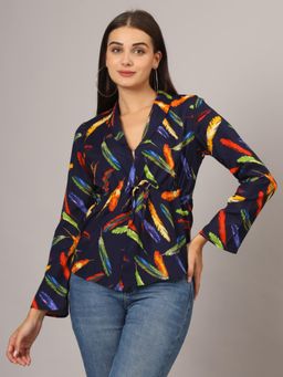 BRINNS - Waist Tie Ups Long Sleeves Top Navy Blue