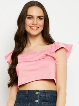 BRINNS - Square Neck Ruffles Pure Cotton Crop Top Pink