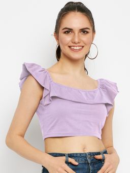 BRINNS - Square Neck Ruffles Pure Cotton Crop Top Lavender