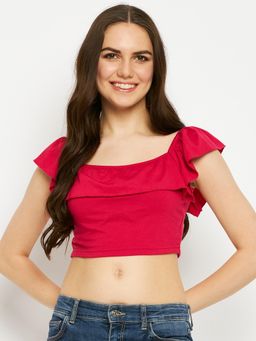 BRINNS - Square Neck Ruffles Pure Cotton Crop Top Magenta