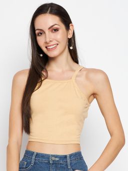 BRINNS - Shoulder Straps Fitted Crop Top Beige