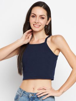BRINNS - Shoulder Straps Fitted Crop Top Navy Blue