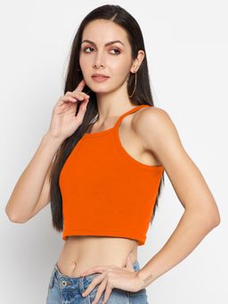 BRINNS - Shoulder Straps Fitted Crop Top Orange