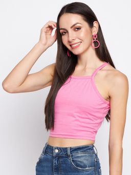 BRINNS - Shoulder Straps Fitted Crop Top Pink
