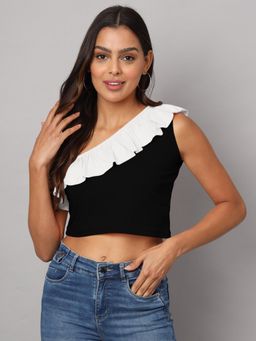 BRINNS - One Shoulder Ruffled Pure Cotton Crop Top White