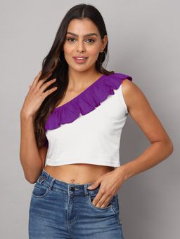 BRINNS - One Shoulder Ruffled Pure Cotton Crop Top Purple