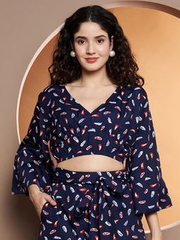 BRINNS - Bell Sleeve Crop Top Navy Blue