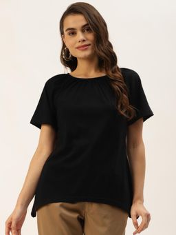 BRINNS - Solid Pure Cotton Curved Hem Top Black