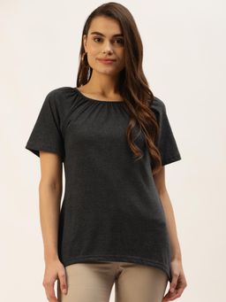 BRINNS - Solid Pure Cotton Curved Hem Top Charcoal