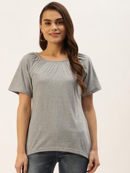 BRINNS - Solid Pure Cotton Curved Hem Top Grey