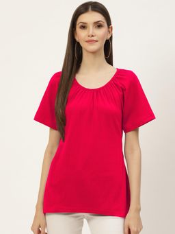 BRINNS - Solid Pure Cotton Curved Hem Top Magenta