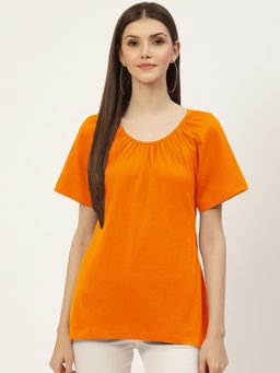 BRINNS - Solid Pure Cotton Curved Hem Top Orange