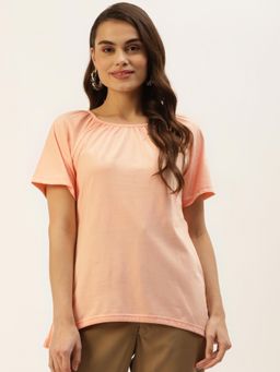 BRINNS - Solid Pure Cotton Curved Hem Top Pink