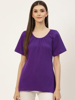 BRINNS - Solid Pure Cotton Curved Hem Top Purple