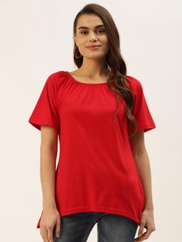 BRINNS - Solid Pure Cotton Curved Hem Top Red