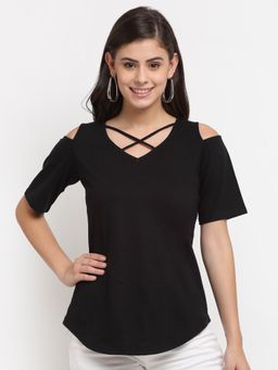 BRINNS - Cut Out Detail Cotton Top Black