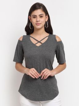 BRINNS - Cut Out Detail Cotton Top Charcoal