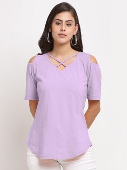 BRINNS - Cut Out Detail Cotton Top Lavender