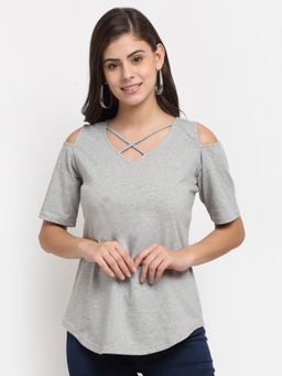 BRINNS - Cut Out Detail Cotton Top Grey