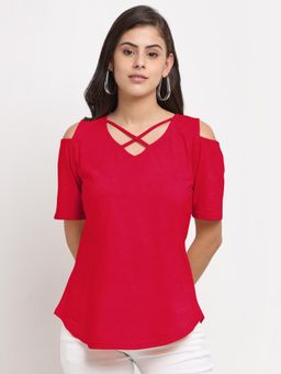 BRINNS - Cut Out Detail Cotton Top Red