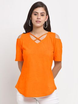 BRINNS - Cut Out Detail Cotton Top Orange