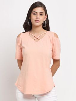 BRINNS - Cut Out Detail Cotton Top Peach