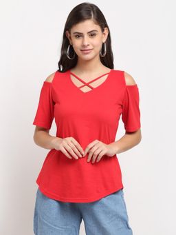 BRINNS - Cut Out Detail Cotton Top Red