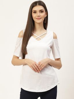 BRINNS - Cut Out Detail Cotton Top White