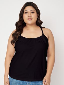 BRINNS - Plus Size Shoulder Straps Styled Back Top Black