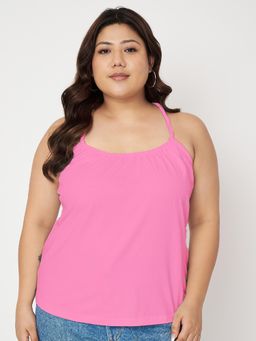 BRINNS - Plus Size Shoulder Straps Styled Back Top Pink