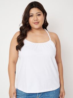 BRINNS - Plus Size Shoulder Straps Styled Back Top White