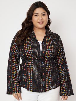 BRINNS - Waist Tie Ups Long Sleeves Top Multi-Color