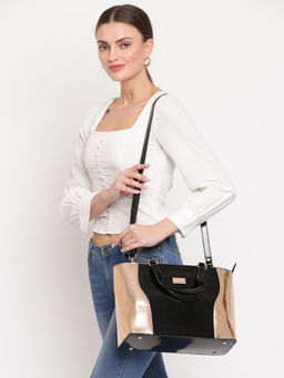 KLEIO - Patent Pu Leather Dual Tone Satchel Handbag for Women Girls (Ho9047Kl-Bl) (Black)