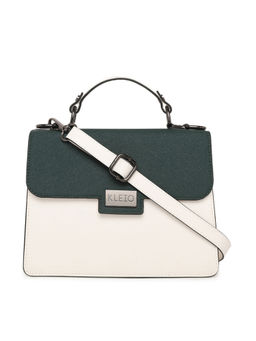 KLEIO - Pu Leather Muti Pocket Top Handle Handbag for Women Girls Dark Green White