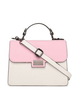 KLEIO - Pu Leather Muti Pocket Top Handle Handbag for Women Girls Pink White