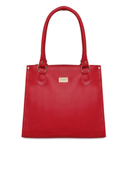 KLEIO - Red PU Leather Zipper Multi Compartment Tote Bag