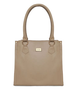 KLEIO - Beige PU Leather Zipper Multi Compartment Tote Bag