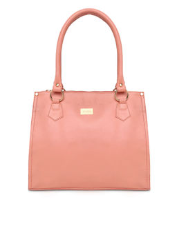 KLEIO - Peach PU Leather Zipper Multi Compartment Tote Bag