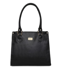 KLEIO - Black PU Leather Zipper Multi Compartment Tote Bag