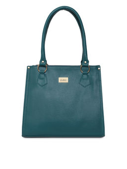 KLEIO - Teal PU Leather Zipper Multi Compartment Tote Bag