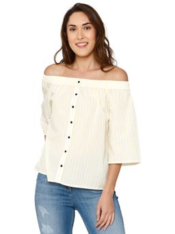VERO MODA - Yellow Striped Off Shoulder Top