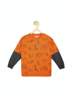 Peter England - Boys Orange Printed Sweatshirt